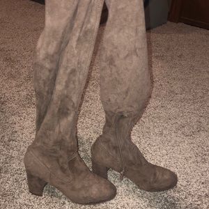 Suede thigh high brown boots